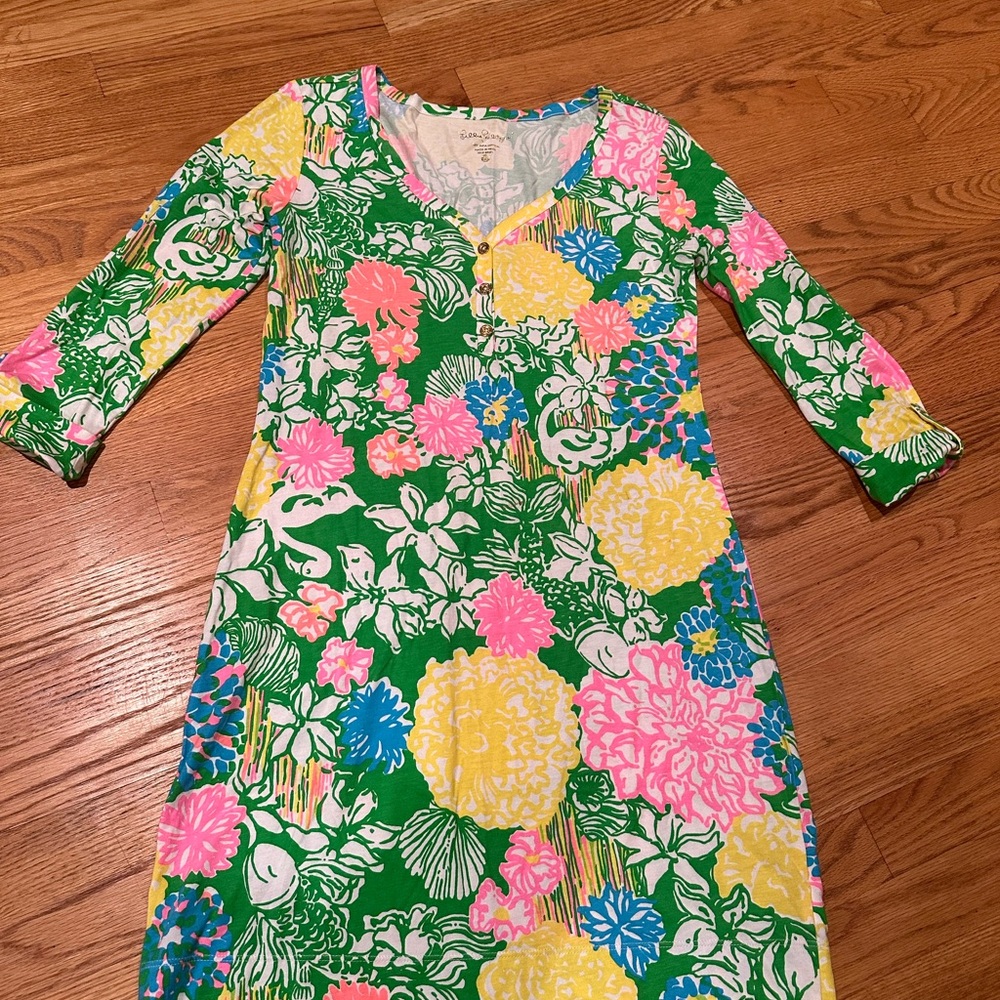 Yellow and Pink Scoop Neck 3/4 Sleeve Sundress